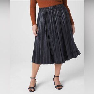 Lane Bryant Black Faux Leather Pleated Midi Skirt